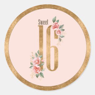 Gold Foil Sweet Sixteen Blush ID756 Classic Round Sticker