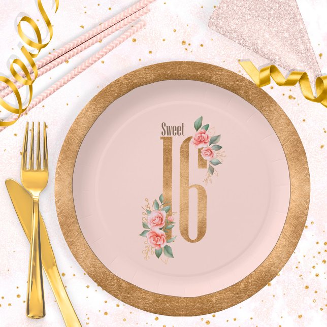 Gold Foil Sweet Sixteen Blush ID756 Paper Plate (Creator Uploaded)