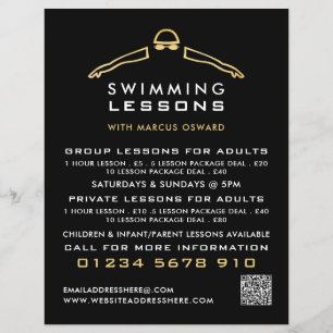 Gold Foil Swimmer Icon, Swimming Lesson Advert Flyer