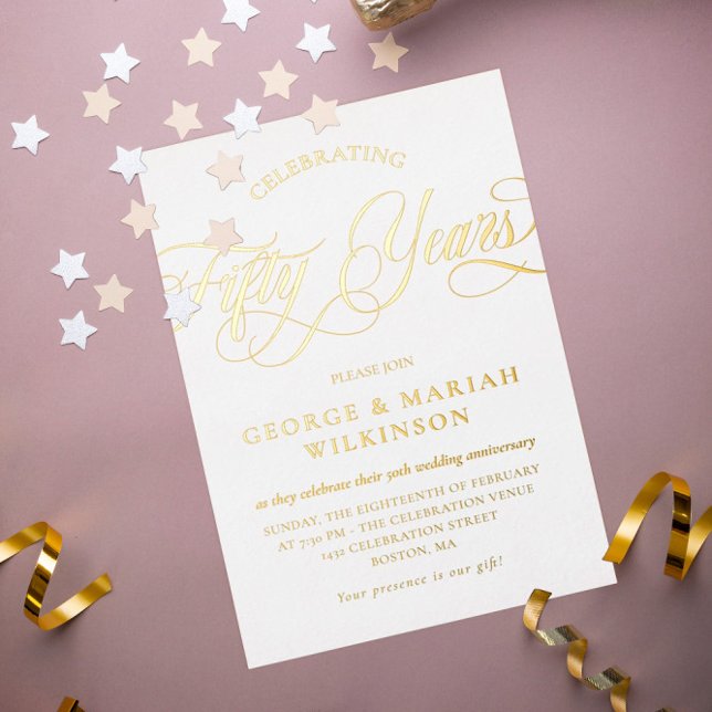 Gold Foil Swirly Script 50th Wedding Anniversary  (Creator Uploaded)