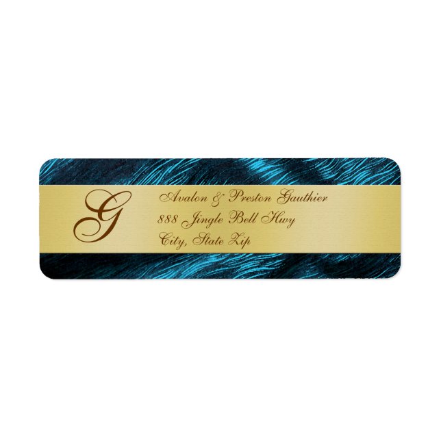 Gold Foil Teal Monogram New Years Address Labels (Front)