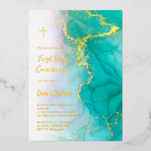 gold foil text First Communion