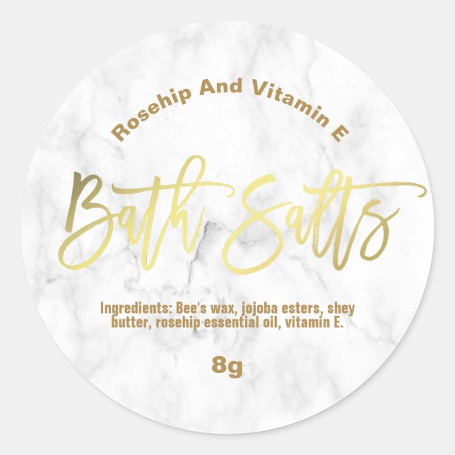 Gold Foil Text On Marble Bath Salt Labels (Front)