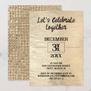 Gold Foil Texture New Year's Party  Invitation