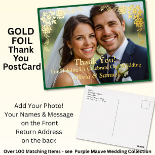 Gold Foil Thank You Add Names & your own messages Foil Invitation Postcard