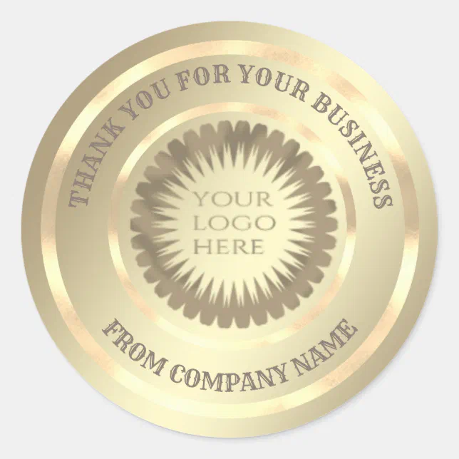 Gold foil thank you business custom logo classic round sticker | Zazzle