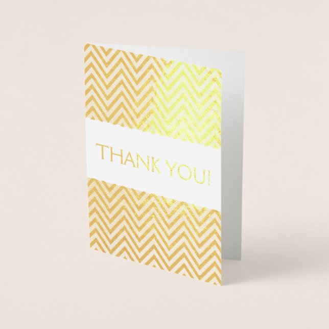 Gold Foil Thank You Card with Chevron Pattern (Front)