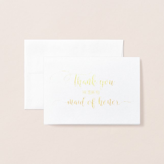 Gold Foil Thank You Maid of Honor Wedding Card (Front With Envelope)