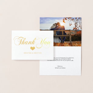 Gold Foil THANK YOU Wedding Heart   PHOTO Card