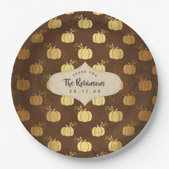 Gold Foil Thanksgiving Paper Plate (Front)