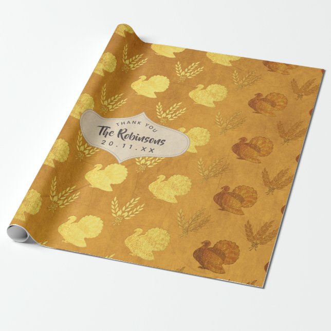 Gold Foil Thanksgiving Wrapping Paper (Unrolled)