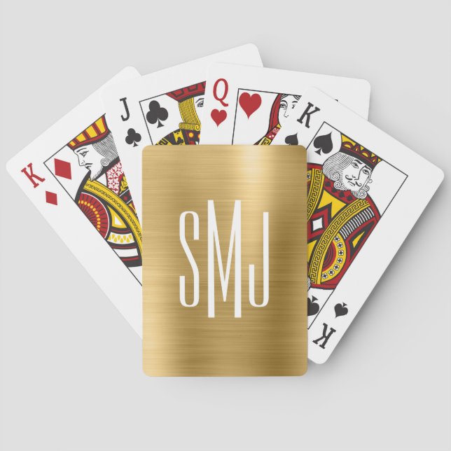 Gold Foil Three Letter Monogram Playing Cards (Back)