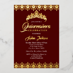 Gold foil Tiara Burgundy Quinceanera