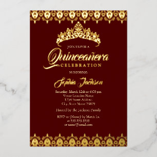 Gold foil Tiara Burgundy Quinceanera