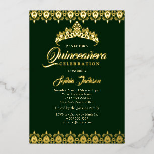Gold foil Tiara Emerald Quinceanera