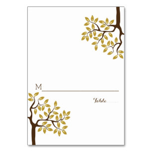 Gold foil tree modern wedding folded place card