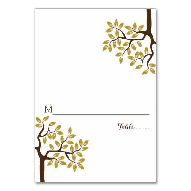 Gold foil tree modern wedding folded place card (Front)
