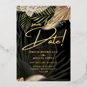 Gold Foil Tropical Pampas Grass Wedding Save Date