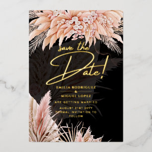 Gold Foil Tropical Pampas Grass Wedding Save Date