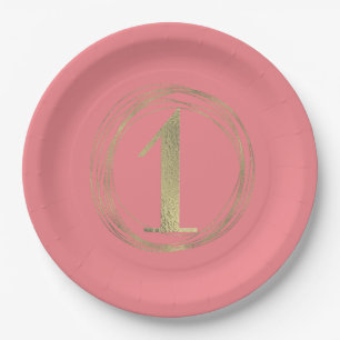 Gold Foil Turning One First Birthday Paper Plate