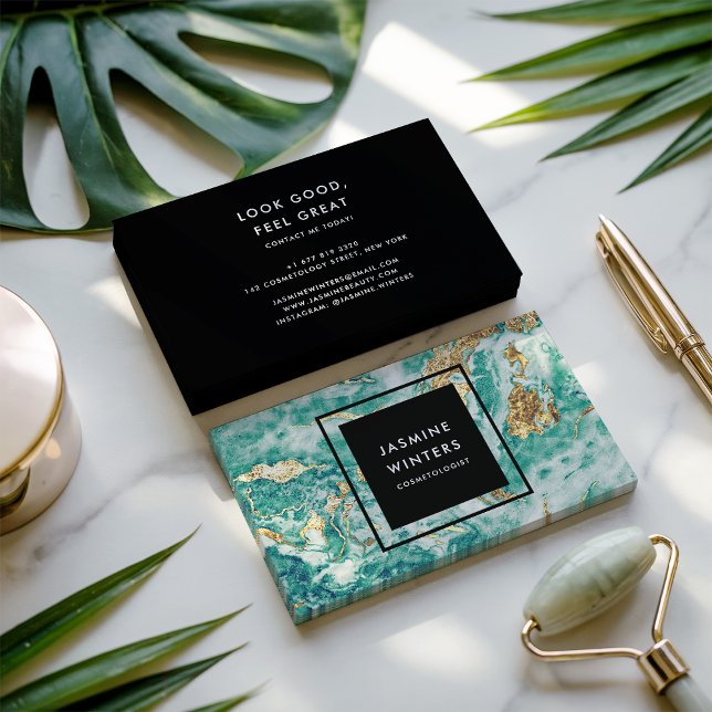 Gold foil turquoise marble watercolor chic elegant business card (Gold foil turquoise marble watercolor chic elegant)