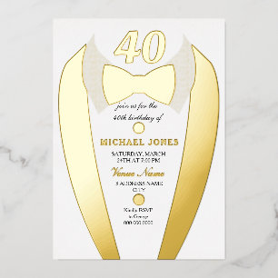 Gold Foil Tuxedo Suit Mens 40th Birthday Party