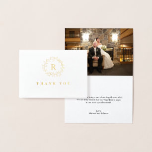 Gold Foil Twig & Berry Wreath Wedding Thank You Foil Card