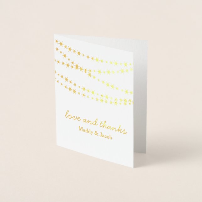 Gold Foil Twinkle Lights on Grey Thank You Card (Front)