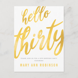 Gold Foil Type 30th Birthday Party Invitation Postcard