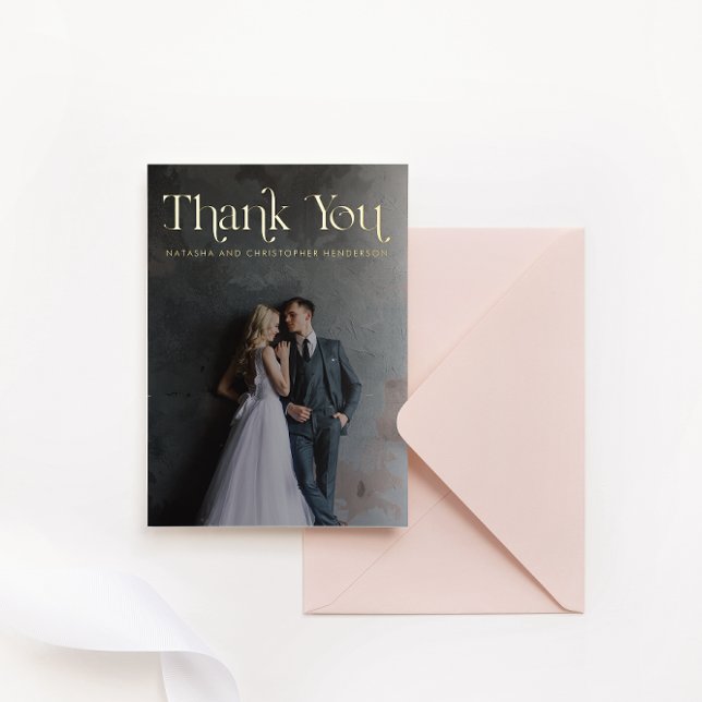 Gold Foil Typographic Photo Wedding Thank You Card (Creator Uploaded)