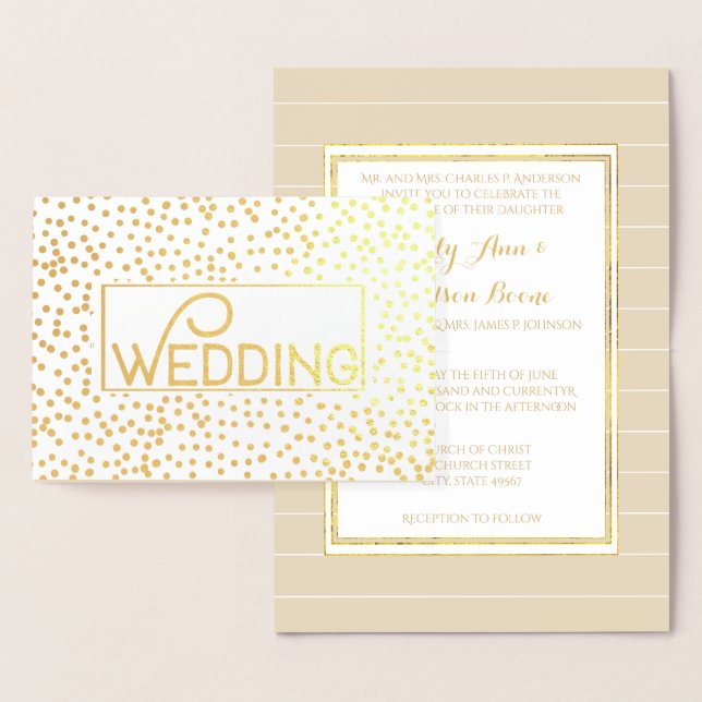 Gold Foil Typography Confetti Wedding Invitations (Display)