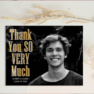 Gold Foil Typography Photo Graduation Thank You Postcard