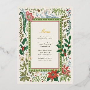 Gold Foil Vintage Botanical Christmas Dinner Menu