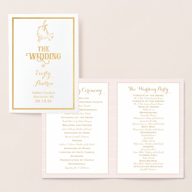 Gold Foil Vintage Hummingbird WEDDING PROGRAM Card (Display)