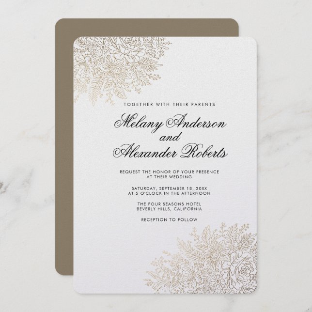 Gold Foil Vintage Lace Elegant Wedding Invitation (Front/Back)