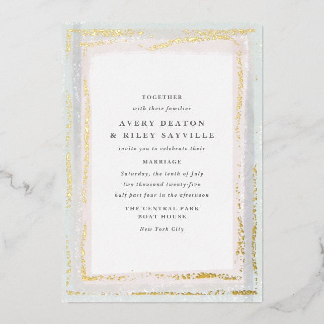 Gold Foil Watercolor Border Wedding Invitation Foi (Front)