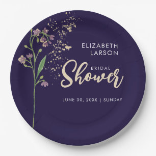 Gold Foil Watercolor Wildflower Bridal Shower Paper Plate