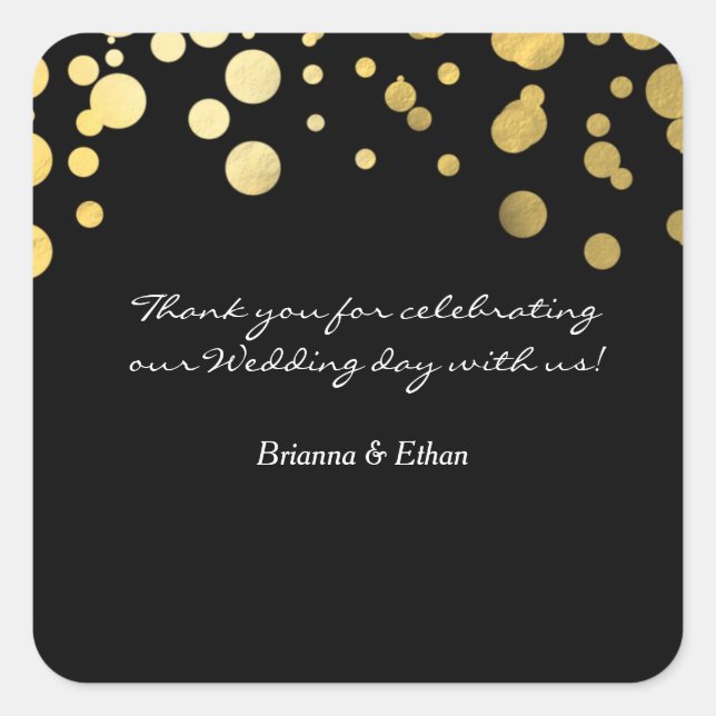 Gold Foil Wedding Black Favour Sticker Labels (Front)