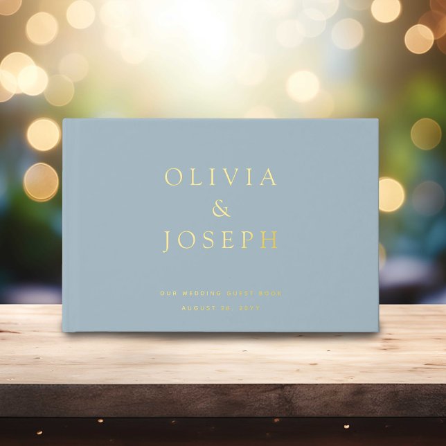 Gold Foil Wedding Custom Dusty Blue Guest Book (Creator Uploaded)
