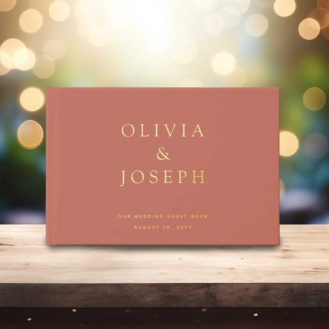 Gold Foil Wedding Custom Peach Terracotta Guest Book (Creator Uploaded)
