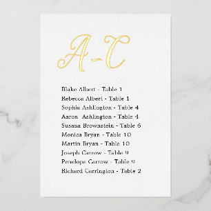 Gold Foil Wedding Guest Table Assignment Cards