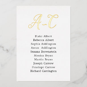 Gold Foil Wedding Guest Table Assignment Cards