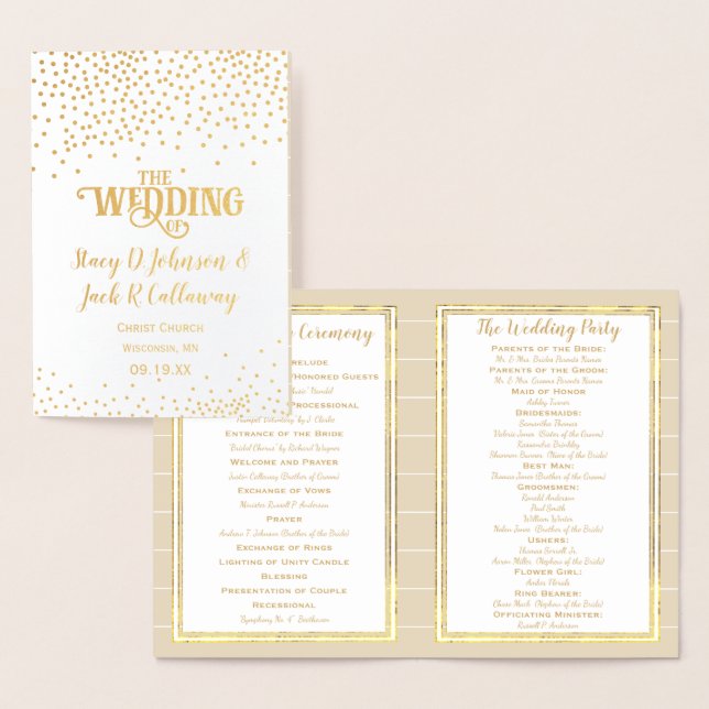 Gold Foil WEDDING PROGRAM Confetti Typography Foil Card (Display)