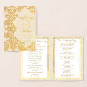 Gold Foil WEDDING PROGRAM Large Damask Card