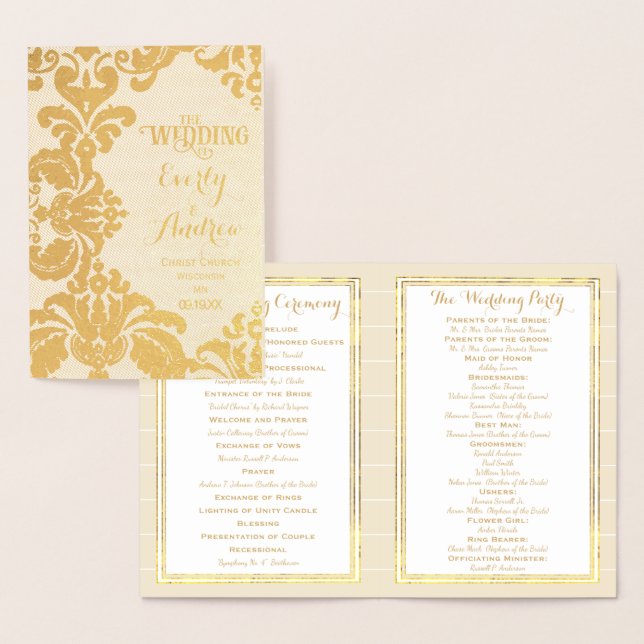 Gold Foil WEDDING PROGRAM Large Damask Card (Display)
