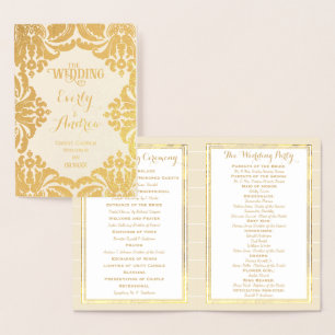 Gold Foil WEDDING PROGRAM Large Damask Card
