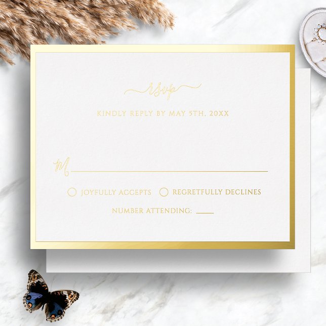 Gold Foil Wedding RSVP Card (Elegant Simple Gold Border Foil Wedding RSVP Card by Painted Paperie
)