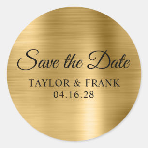 Gold Foil Wedding Save the Date Classic Round Sticker