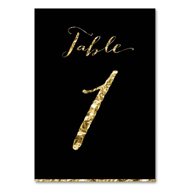 Gold Foil Wedding Table Numbers Black No. 1 (Front)