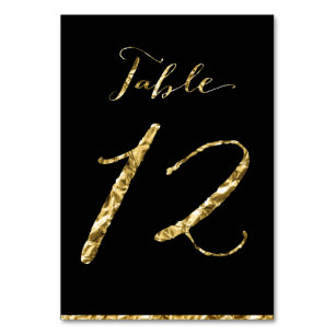 Gold Foil Wedding Table Numbers Black No. 12